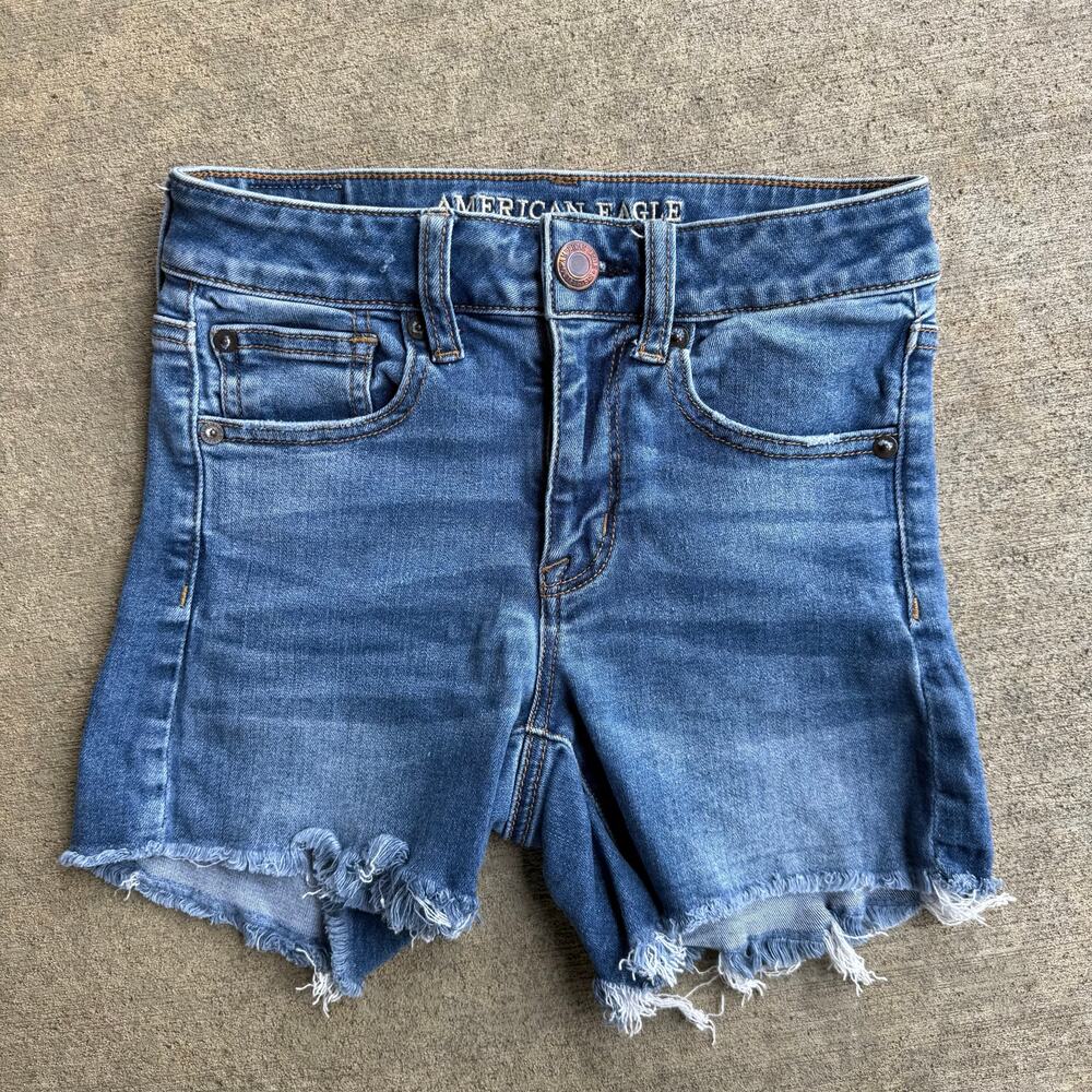 American Eagle Outfitters Hi Rise Shortie Next Level Stretch Jean Shorts Size 2